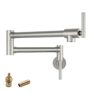 Wall Mounted Pot Filler Faucet with Double Joint Swing in Brushed Nickel