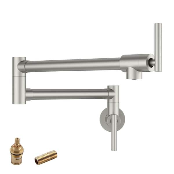 LORDEAR Wall Mounted Pot Filler Faucet with Double Joint Swing in Brushed Nickel