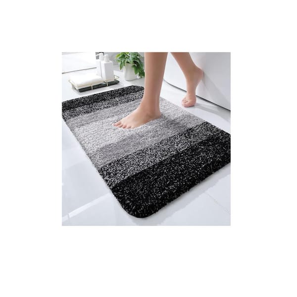Aoibox 24 in. x16 in. Black Stripe Microfiber Rectangular Contour Bath Rugs