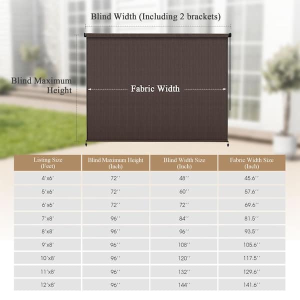 vicllax 5 ft. x 6 ft. Chocolate Outdoor Roller Shade with Chain