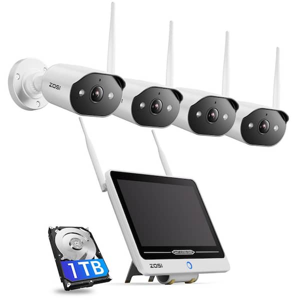 8-Channel 3MP 1TB NVR Security Camera System with 4 WiFi Spotlight Cameras and 12.5 in. LCD Monitor, 2-Way Audio