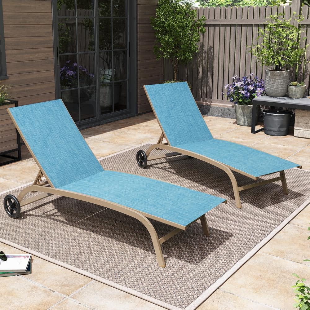 2-Piece Khaki Aluminum Outdoor Chaise Lounge with Wheel in Blue price history on PriceWatchPro