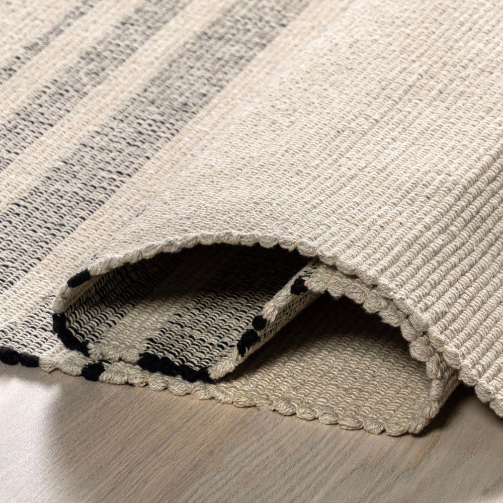 Beige and Gray Handmade Cotton Striped Rectangular Area Rug