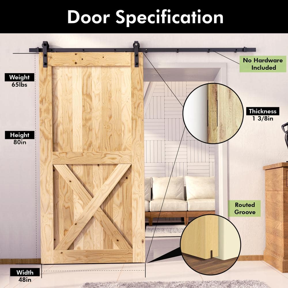 Unfinished Solid Pine Wood 48" x 80" Barn Door