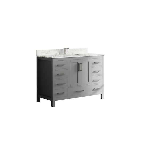 48 in. Solid Wood Single Sink Freestanding Gray Bath Vanity with White Cultured Marble Top and Backsplash, Soft Close