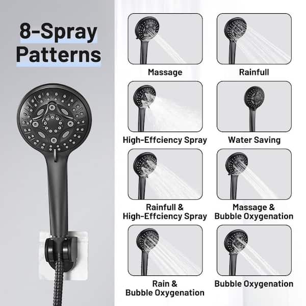 Heemli Rainfull 2-In-1 8-Spray Patterns with 12 in. Wall Mount Dual Shower Head and Handheld Shower Head 1.8 GPM in Black KAS0912B