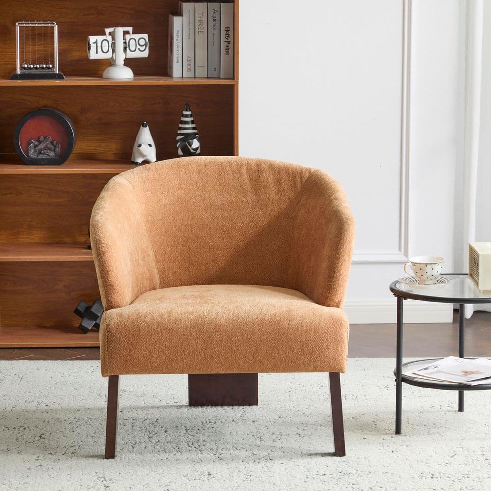 Modern Pumpkin Orange Polyester Accent Arm Chair with Round Back and ...