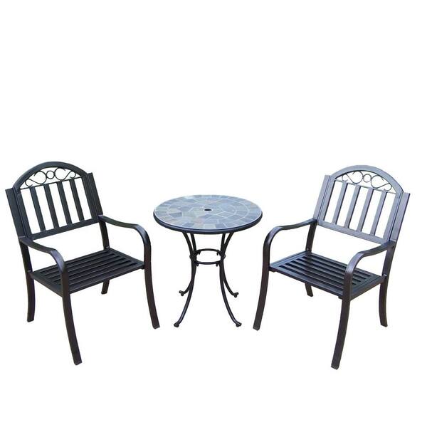 Oakland Living 26 in. Table with Stone Art Rochester 3-Piece Patio Bistro Set