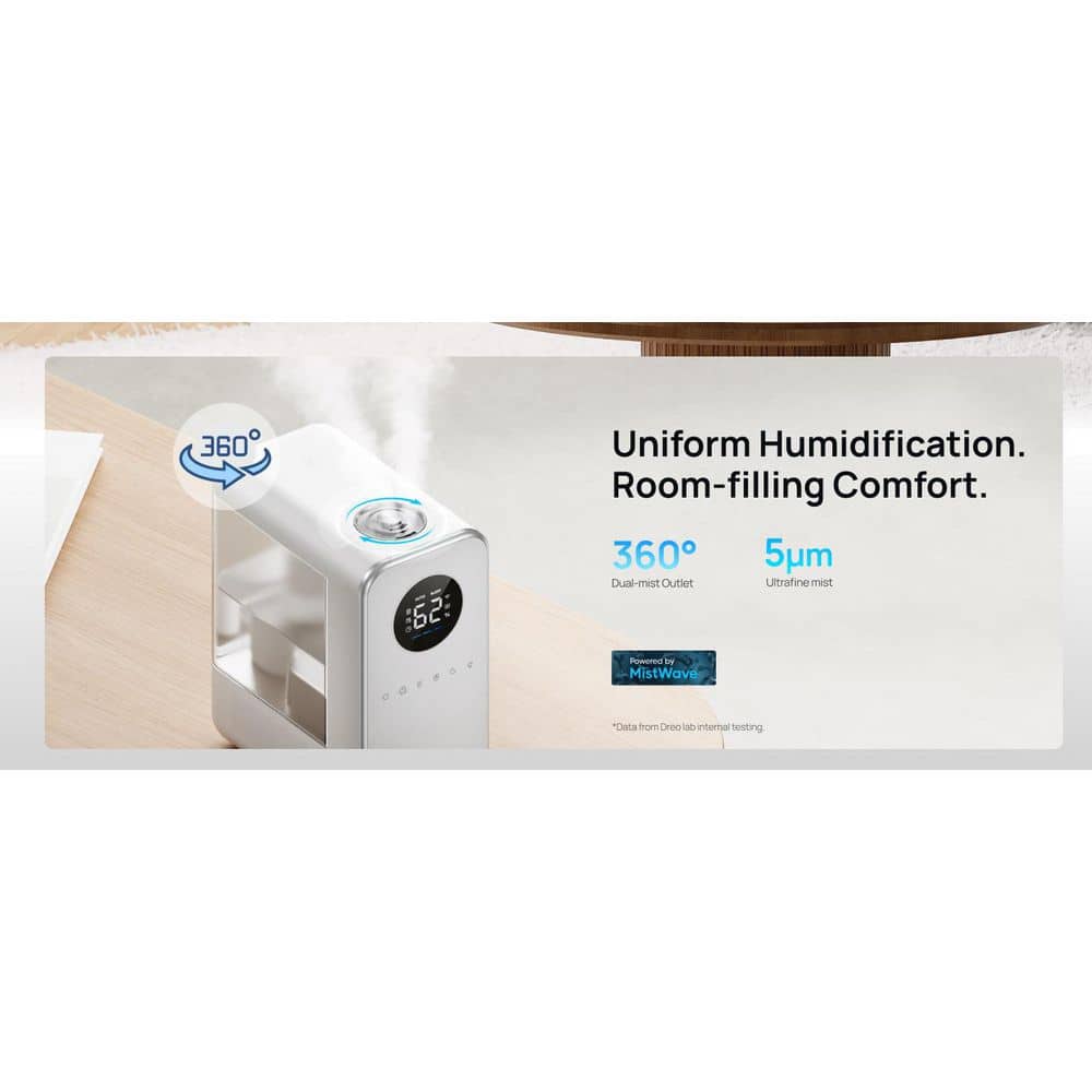 White Ultrasonic Smart Humidifier with App Control, 5L