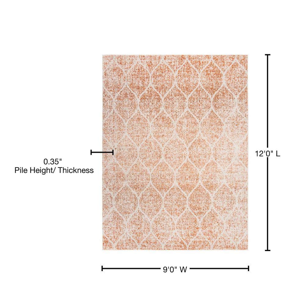Cream/Orange Easy-Care Synthetic 9' x 12' Area Rug