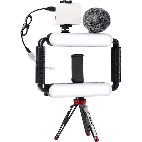 Gimbal Stabilizer Smartphone Video Light Kit 5600K LED with Microphone Tripod for Recording Vlogging Live Streaming