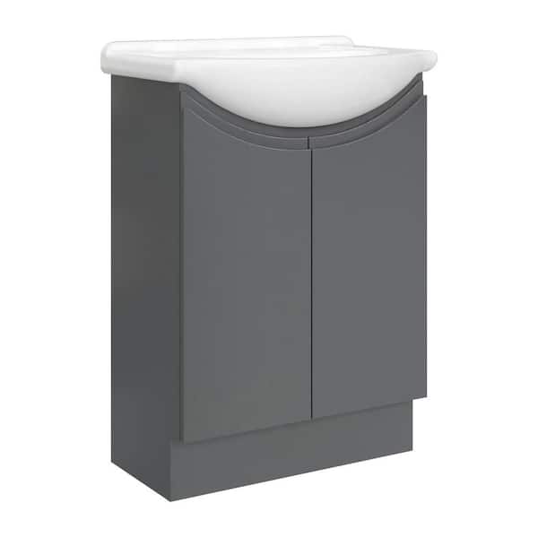 Adley 24 in. W x 17-1/8 in. D Bath Vanity in Gray Gloss with Porcelain Vanity Top in White with White Basin