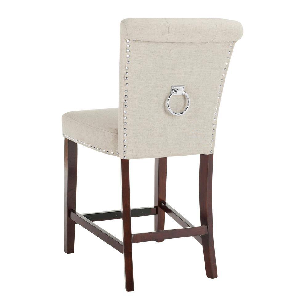 Transitional Light Grey Linen and Wood Counter Stools, Set of 2
