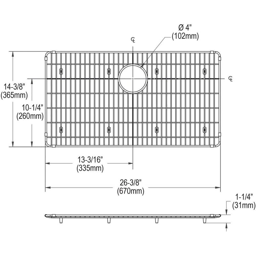 Polished Stainless Steel Rectangular Kitchen Sink Bottom Grid