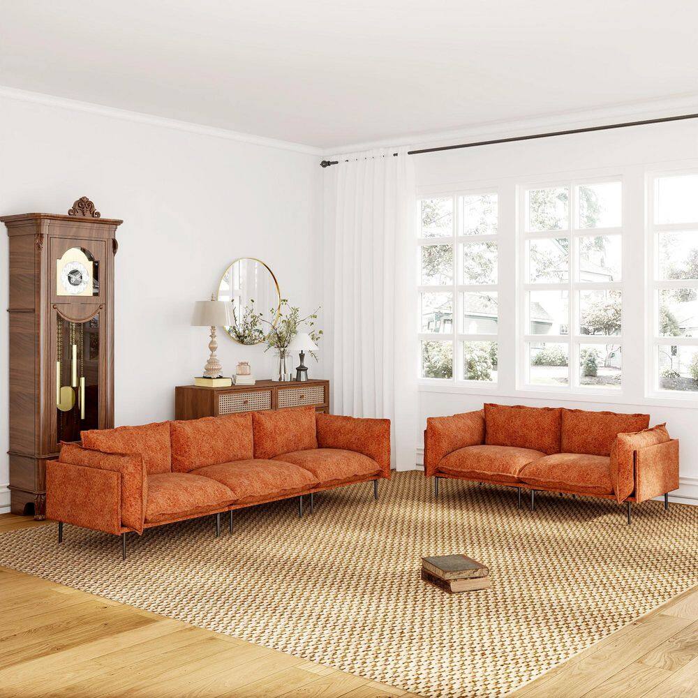 Robot Vacuum Friendly Sofa Set 111 in. 3-Seater and 75 in. Loveseat Tapered Arm Velvet Modular Sectional Sofa in Orange price history on PriceWatchPro