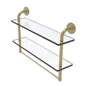 Remi Collection 22 in. 2-Tiered Glass Shelf with Integrated Towel Bar in Satin Brass