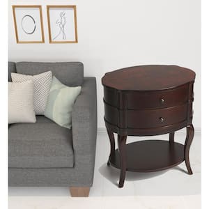 Charlie 24 in. Dark Brown Oval Wood End Table with Drawers