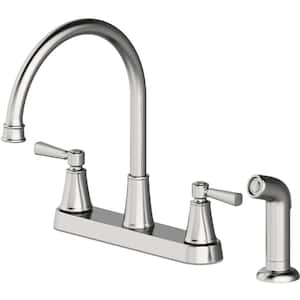 Melina Double Handle Standard Kitchen Faucet with Side Sprayer in Stainless Steel