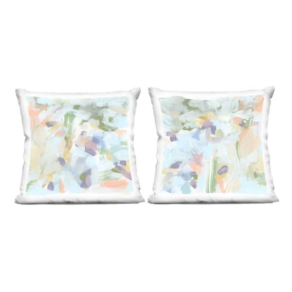 Stupell Industries Pastel Abstract Expressions Blue Abstract Polyester 18 in. X 18in. Throw Pillow, Set of 2
