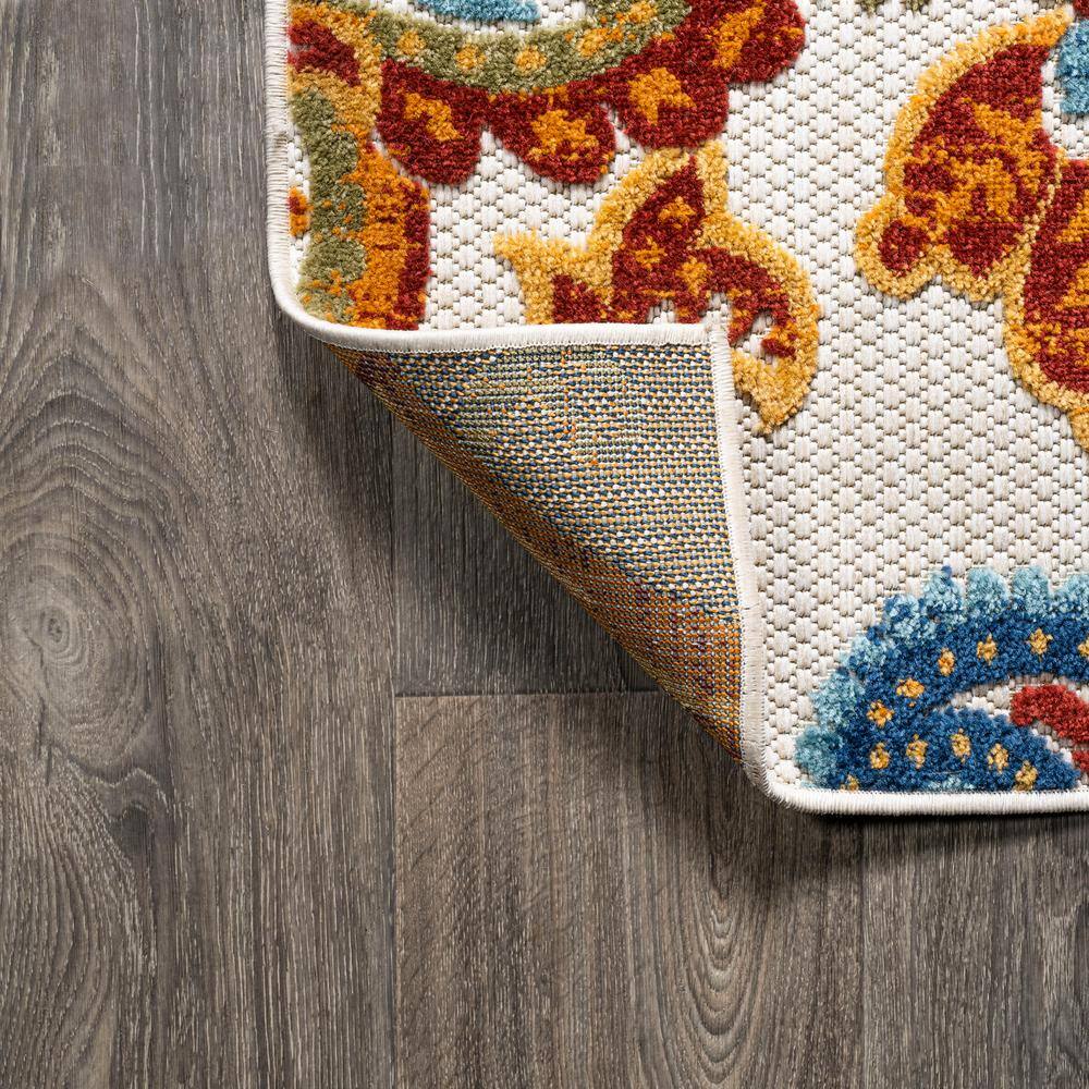 Paisley High-Low Orange and Multicolor Synthetic Runner Rug