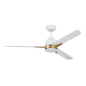 Fuller 52 in. Indoor White/Satin Brass Finish Ceiling Fan and Integrated LED Light Kit with 4-Speed Control Included