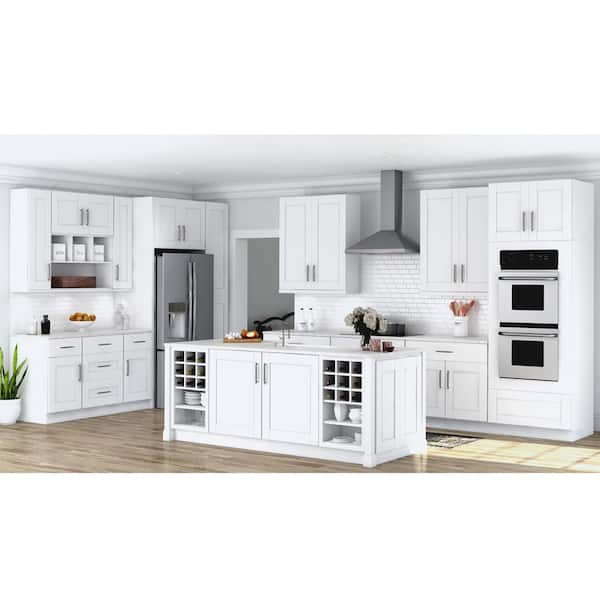 Hampton Bay Shaker Satin White Stock Assembled Drawer Base Kitchen Cabinet With Drawer Glides 18 In X 34 5 In X 24 In Kdb18 Ssw The Home Depot