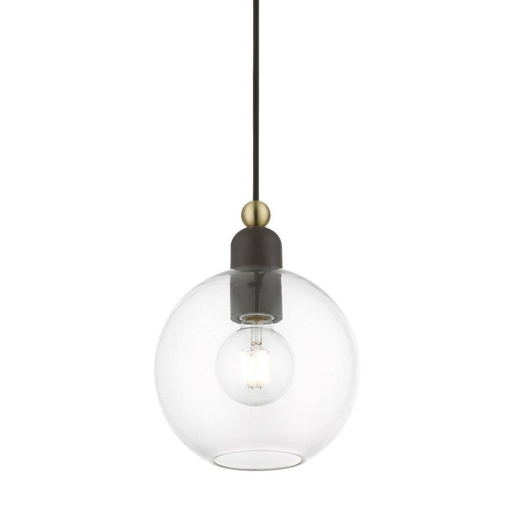 Mini Globe Pendant in Bronze/Antique Brass with Clear Glass Shade