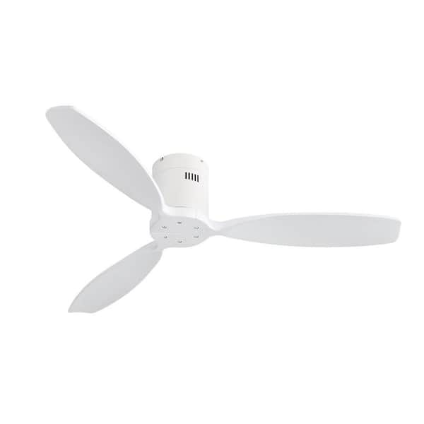 52 in. Indoor White Flush Mount Ceiling Fan with 3 Solid Wood Blades, 6 Speeds Reversible DC Motor without Light