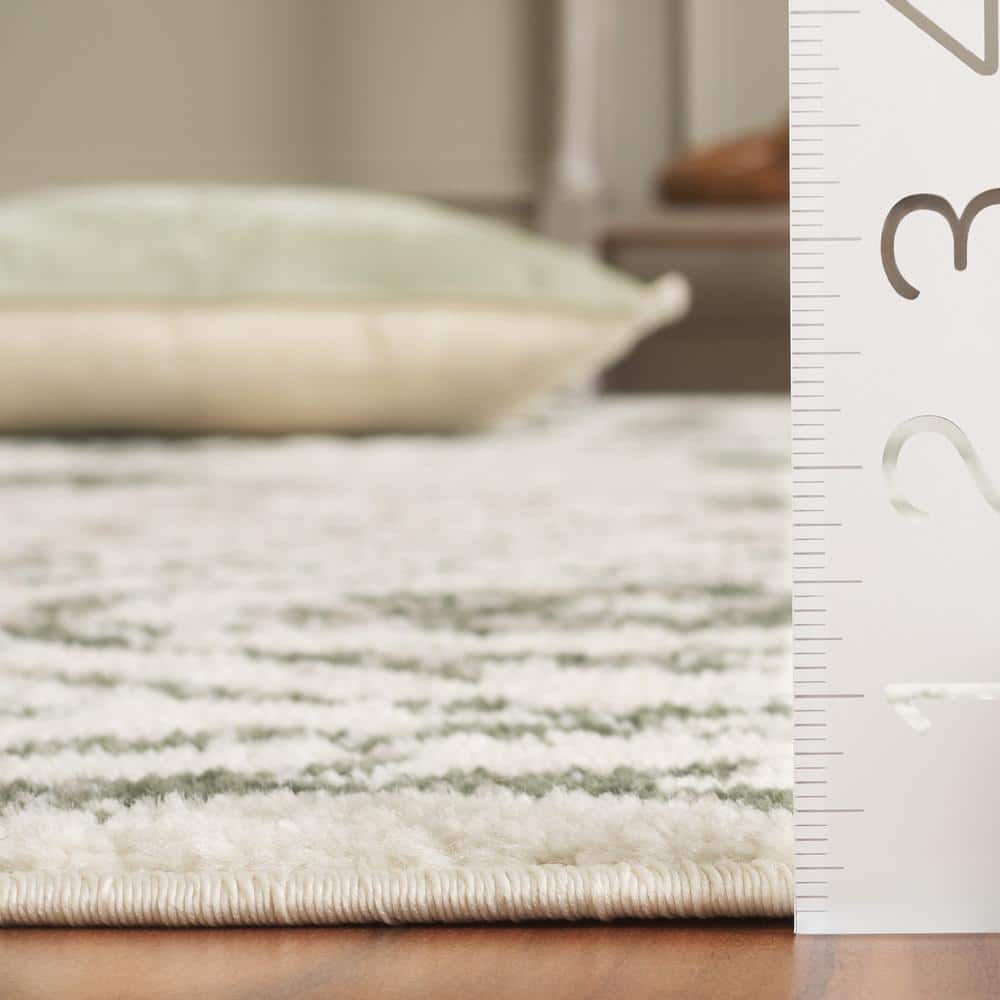 Ivory and Dark Green Floral Square Area Rug, 6' x 6'