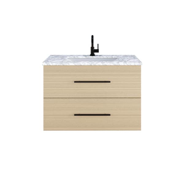 VOLPA USA AMERICAN CRAFTED VANITIES Napa 36 in. W x 22 in. D x 21.75 in. H Single Sink Bath VanityWall in Sand Pine with White Carrera Marble Countertop