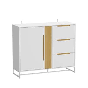 White Wooden 47.2 in. Width Food Pantry Cabinet, Sideboard, Storage Cabinet with 4-Drawers, Glass Rack and 3-Shelves