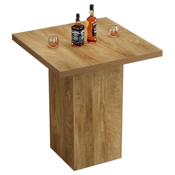 Kearsten 39.4 in. H Square Yellow Bar Table, Bistro Pub Table with Robust Pedestal Wood Home Bar