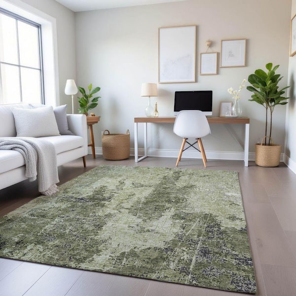 Mayfield Premium Machine Washable Abstract AMF1389 Aloe 5 ft. x 7 ft. 6 in. Area Rug
