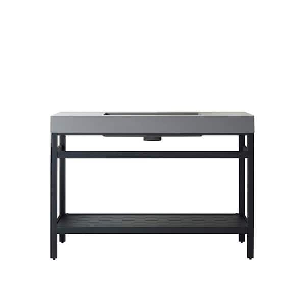 ROSWELL Ablitas 48 in. W x 20 in. D x 34 in. H Bath Vanity in Matt Black with Grey Composite Stone Top