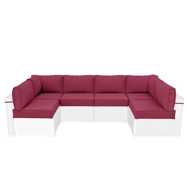 WNP 26 in. x 26 in. x 5 in. (14-Piece) Deep Seat Outdoor Sectional Cushion Set Waterproof Replacement Cushions Fuchsia Red