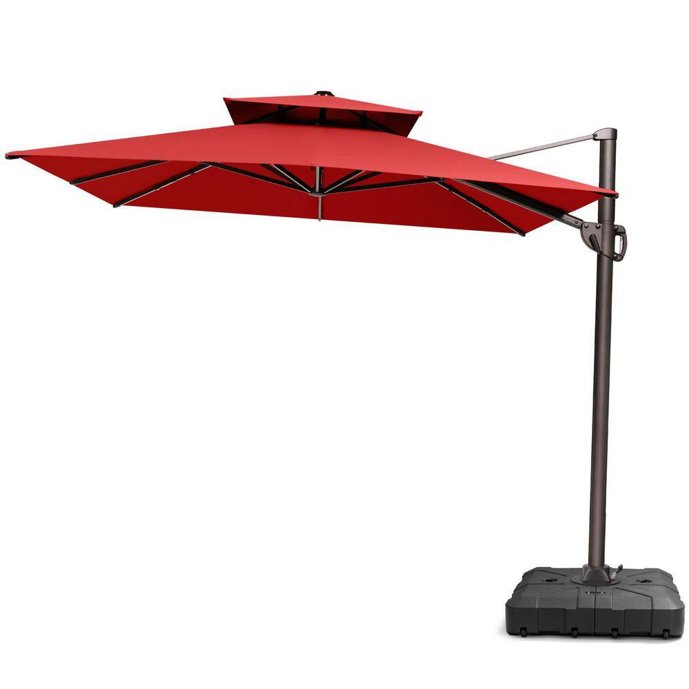 9 ft. x 11.5 ft. 2-Tier Outdoor Cantilever 360° Rotation Tiltable Patio Umbrella in Red with Base price history on PriceWatchPro