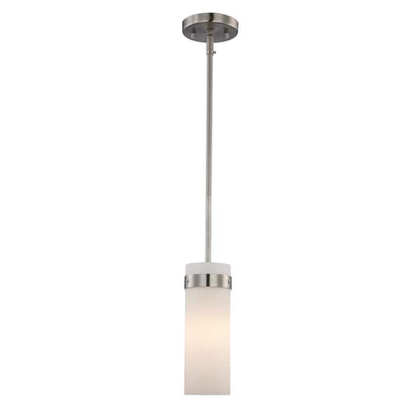 Bel Air Lighting Crosby 1-Light Brushed Nickel Mini Pendant Light Fixture with Frosted Glass Shade