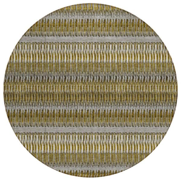 Coffee, Taupe 8 ft. Round Woven Striped Polyester Round Indoor / Outdoor Area Rug