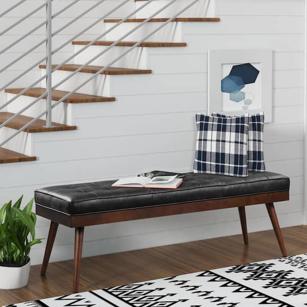 Luca Onyx Black 55 in. Leather Bedroom Bench without Back