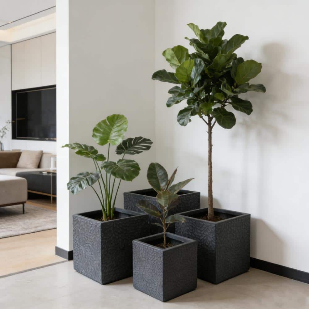 4Pcs Grey Square Magnesium Oxide Planter Set, Modern Garden Pots｜Set price history on PriceWatchPro