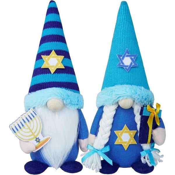 10.6 in. Blue Christmas Gnome Decorations-Jewish Gifts and Chanukah Home Decor