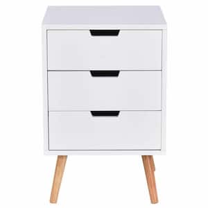 15 in. L x 15 in. W x 24 in. H 3-Drawer White Nightstand Side End Table Mid-Century Accent Wood Furniture