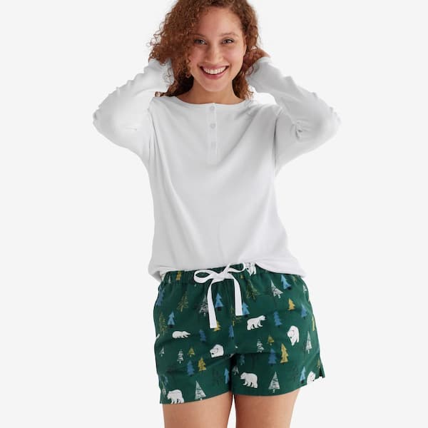 Company Cotton Family Flannel Holiday Snowman Women's XX-Small Aqua Multi  Long Sleeve Pajama Short Set