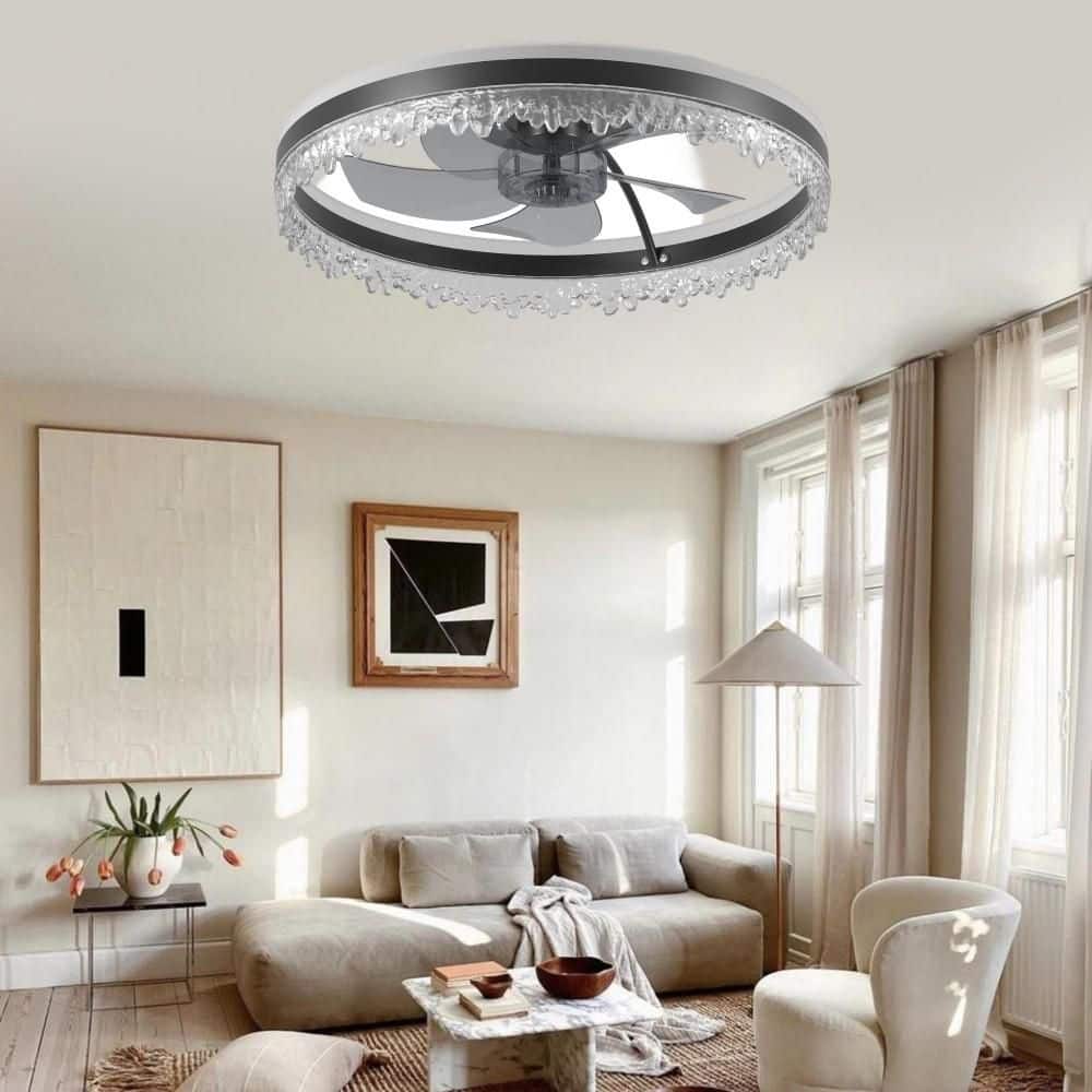 24 in. Smart Indoor Black Flush Mount Standard Ceiling Fan with Integrated LED and Remote Control price history on PriceWatchPro