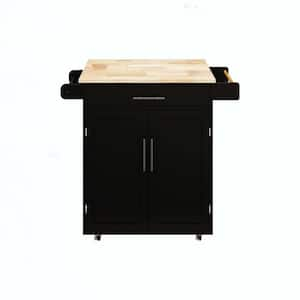 33 in. W x 18 in. D x 36 in. H Black Linen Cabinet, Kitchen Island Rolling Trolley Cart with Towel Rack and Tabletop