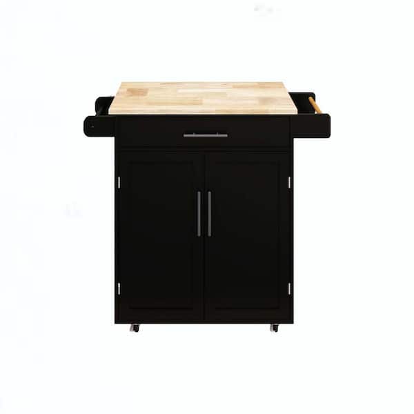 XUJMK 33 in. W x 18 in. D x 36 in. H Black Linen Cabinet, Kitchen Island Rolling Trolley Cart with Towel Rack and Tabletop
