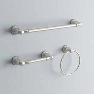 Banbury 3-Piece Bath Hardware Set with 18 in. Towel Bar, Paper Holder, and Towel Ring in Brushed Nickel