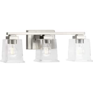 Gilmour 20 in. 3-Light Brushed Nickel Craftsman Vanity Light with Clear Glass Shades for Bath and Vanity