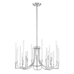 Laretto 8-Light Minimalist Chrome Chandelier with Smooth Glass Rod Shades For Dining Rooms