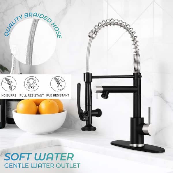 Single Handle Pull Down Sprayer 18 in. H Kitchen Faucet 360° Spout Swivel with Pull Out Spray in Black and Nickel